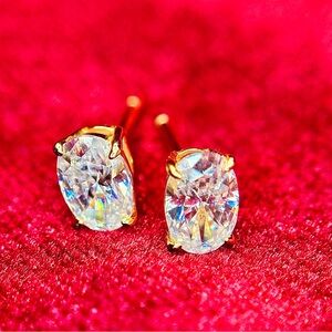 GRA Certified 1ct Oval Moissanite Stud Earrings 4x6mm D Color Gold Tone New